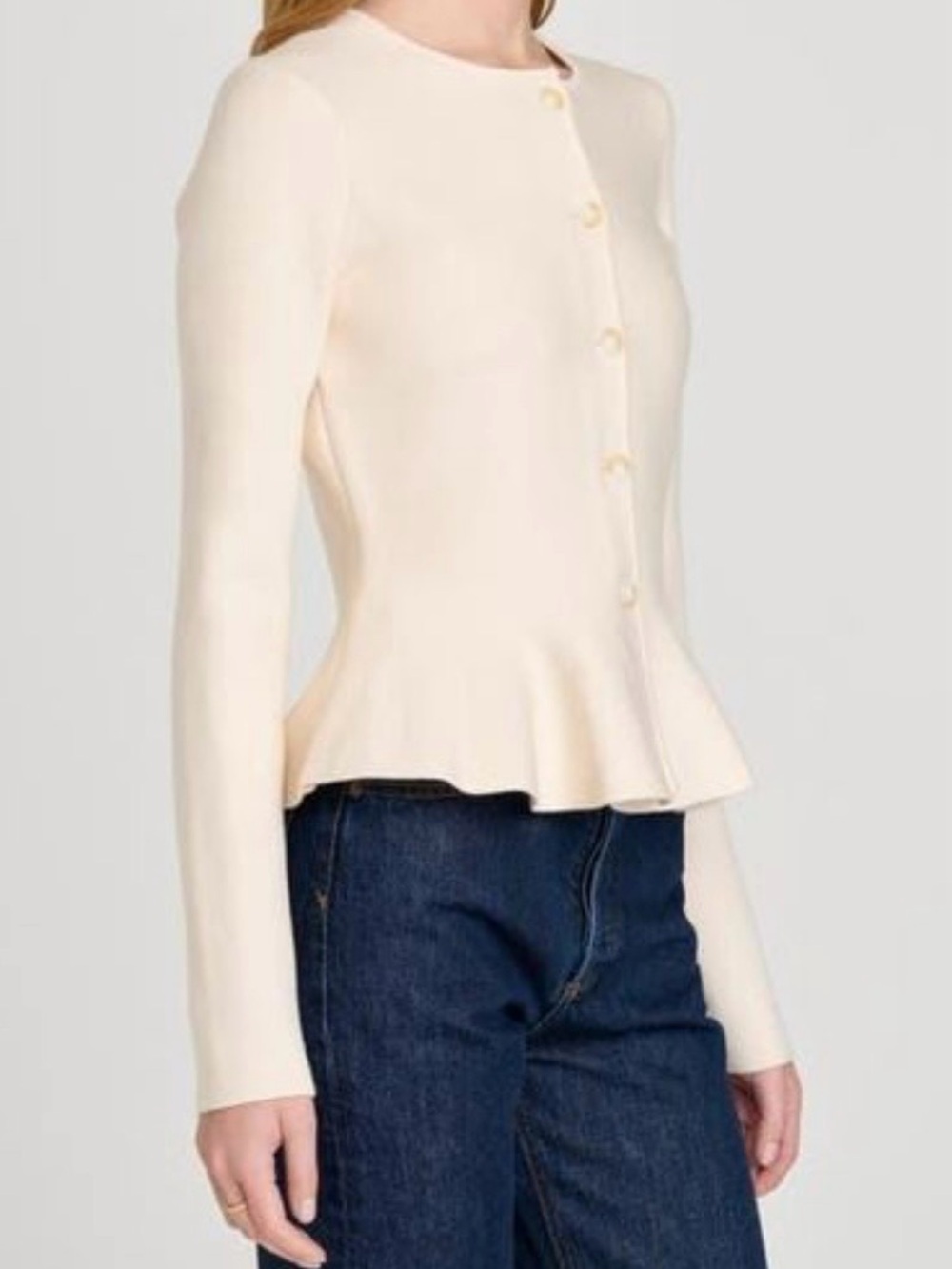 WAYF Cream Peplum Button-Front Top